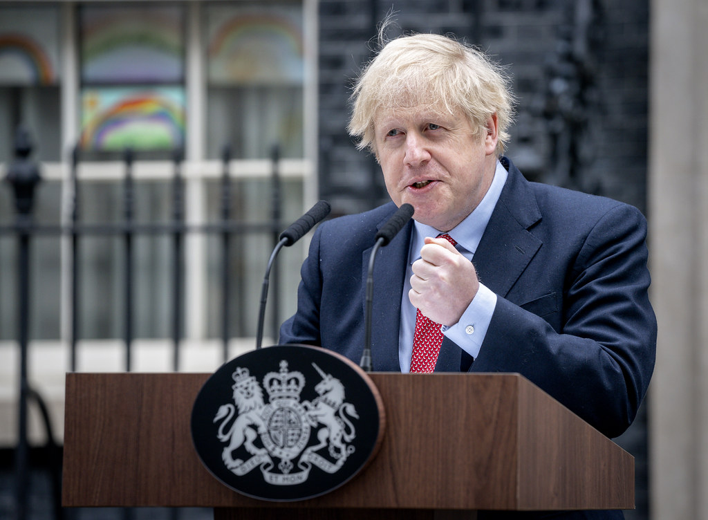 Boris Johnson making a speech outside Downing Street